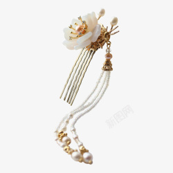 珍珠花朵金色芰荷花朵珍珠发簪高清图片
