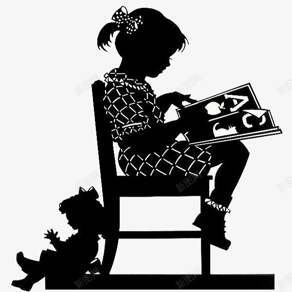 读书的小女孩png免抠素材_88icon https://88icon.com 学习 小女孩 小女孩剪影 椅子 知识 英文 认真