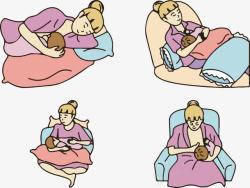 母乳喂养四款正确的母乳喂养方式图标高清图片