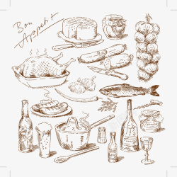 食物蛋糕面包卷精美餐饮食物线稿矢量图高清图片