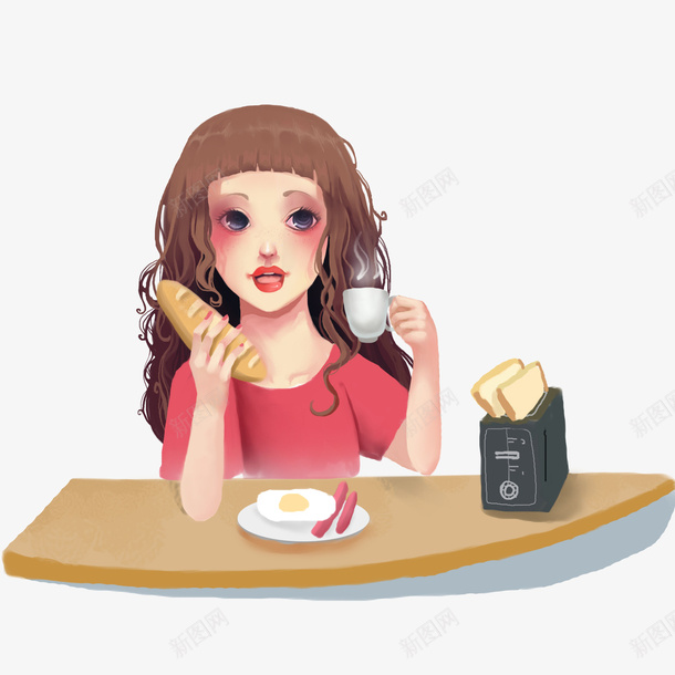 清晨吃早餐的的女孩元素png免抠素材_88icon https://88icon.com PPT制作 PPT制作设计 人物 动漫人物 卡通人物 海报设计 清晨吃早餐的的女孩