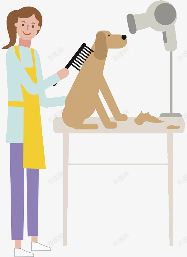 卡通微笑美容师图png免抠素材_88icon https://88icon.com 人物画 吹风机 图案 女人 宠物美容 小狗 插图 美容师
