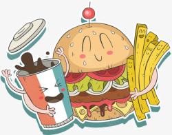 儿童汉堡套餐卡通汉堡薯条高清图片