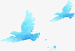 蓝色手绘艺术飞翔白鸽抽象素材