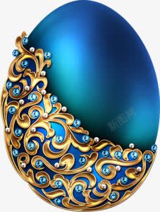 蓝色质感宝石镶边蛋素材