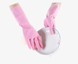 粉色手套厨房清洁洗碗防水手套高清图片