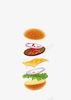 肯德基汉堡手绘汉堡包分解高清图片