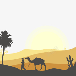 黄昏沙漠风景插画矢量图素材