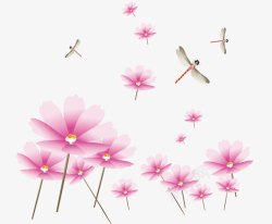 粉红花丛花丛中的蜻蜓高清图片