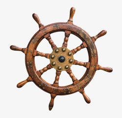 中国造船发明棕色控制方向的木质做旧舵盘实物高清图片