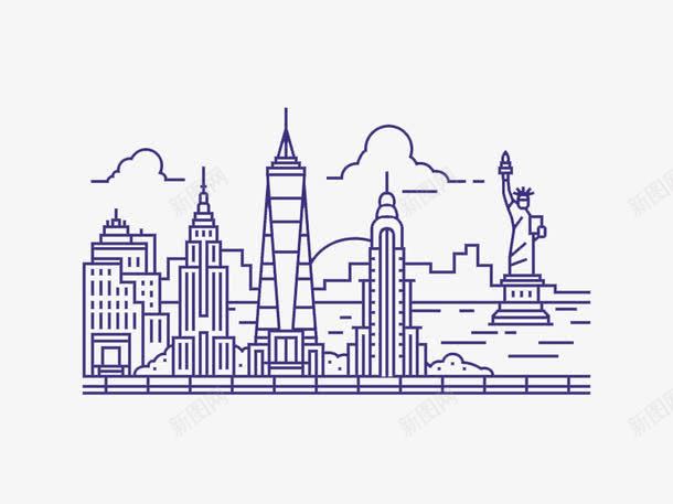 纽约png免抠素材_88icon https://88icon.com 国外创意 城市建筑 矢量插图 纽约 自由女神像