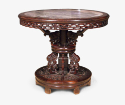立体老红木雕圆台桌实物素材