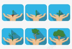 保护环境树木双手捧植物蓝色方形图标高清图片