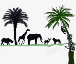椰子树下活动的动物素材