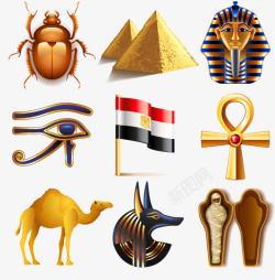 面具骆驼金字塔木乃伊甲虫埃及法矢量图素材