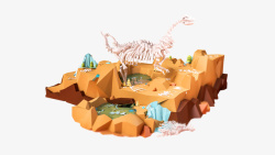 山体恐龙骨架卡通低多边形元素素材