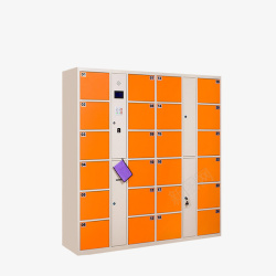 钢制橙色的电子储物柜高清图片