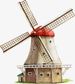 棕色建筑手绘漫画棕色风车建筑高清图片