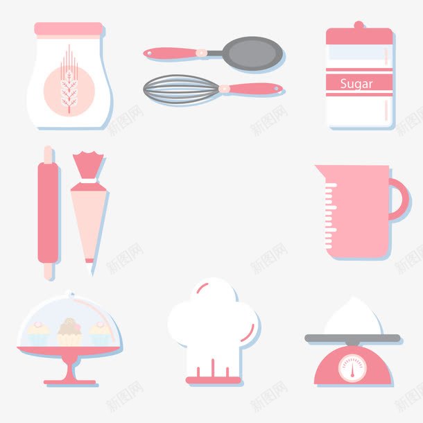 粉色烘培工具png免抠素材_88icon https://88icon.com 做蛋糕 手绘 烘焙工具 粉色 背景装饰