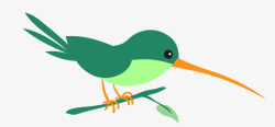 卡通站在枝头上的绿色小鸟素材