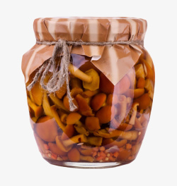 棕色罐子棕色纸质密封盖子罐头里的腌制蘑高清图片