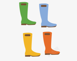 四只颜色不同的雨靴矢量图素材