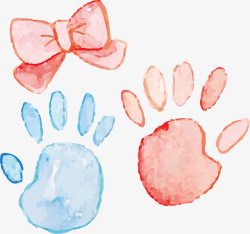 蓝色棒球服水彩水墨卡通婴儿用品蝴蝶结手印高清图片