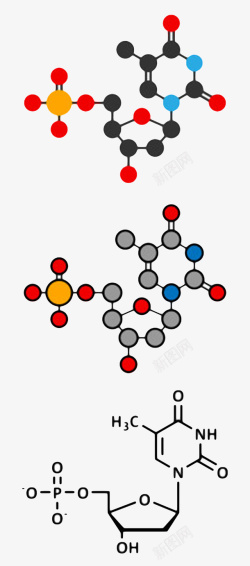 连接圆点黑红色纯色胸苷单磷酸分子形状素高清图片