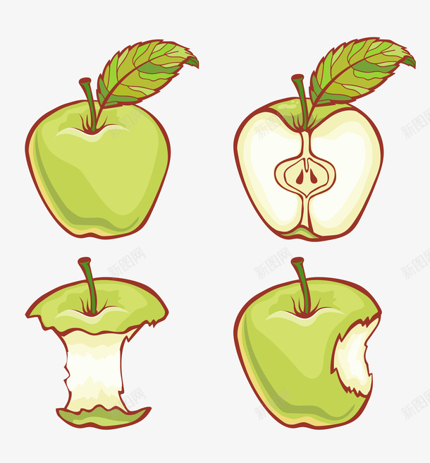 绿色苹果的一生png免抠素材_88icon https://88icon.com 一半苹果 咬过的苹果 绿色 苹果的一生