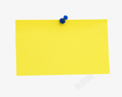 蓝色图钉固定的黄色便笺纸实物素材