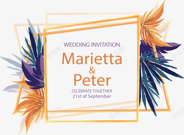 彩色树叶婚礼请帖矢量图ai免抠素材_88icon https://88icon.com 婚礼请帖 彩色树叶 树叶边框 浪漫请帖 矢量png 邀请函 矢量图