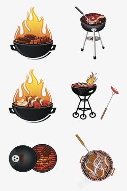 烧烤炉子卡通风格烧烤炉子组合高清图片