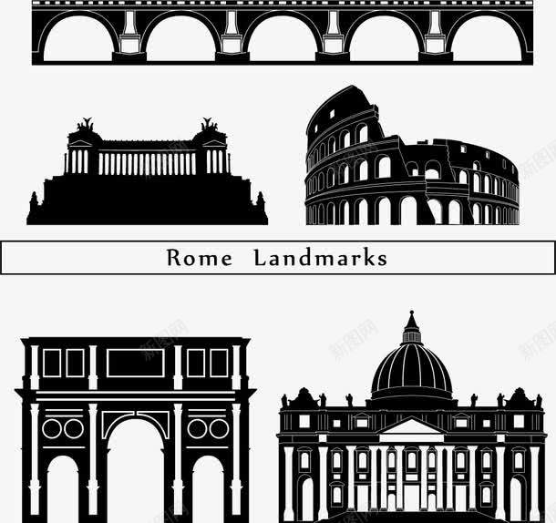 黑白意大利建筑剪影矢量图ai免抠素材_88icon https://88icon.com 意大利地标 意大利建筑 意大利旅游景点 黑白剪影 矢量图