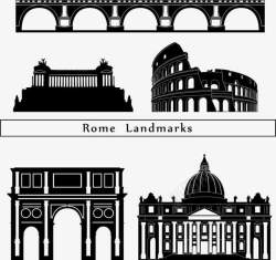 黑白意大利建筑剪影矢量图素材
