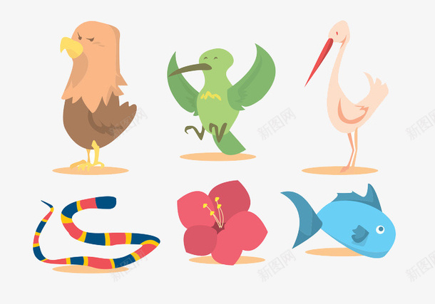 6个可爱动植物自然向量集psd免抠素材_88icon https://88icon.com 动植物 小鸟 自然向量