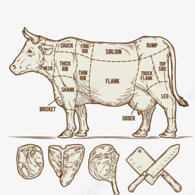 肉类食物牛肉矢量图图标图标