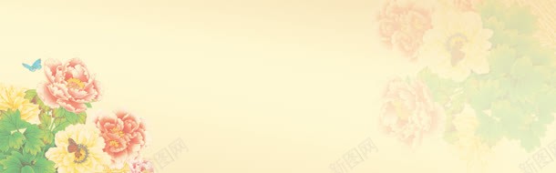 淘宝女装背景海报jpg设计背景_88icon https://88icon.com 印花 古纹 平面素材 淘宝女装 牡丹花 花开富贵 花朵 蝴蝶