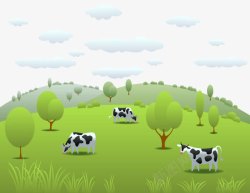 迷人的牧场奶牛背景风光矢量图素材