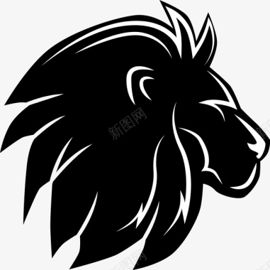 彩绘动物图黑色狮子动物矢量图图标图标