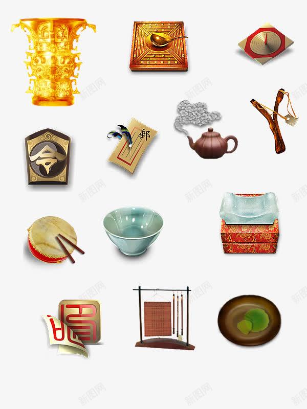 中国古代装饰png免抠素材_88icon https://88icon.com 令牌 信纸 古代 小鼓 弹弓 指南针 毛笔 茶壶 装饰素材