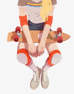 享受自由玩滑板的女孩高清图片