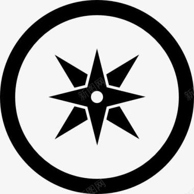 形状图罗盘圆形按钮与风星符号图标图标