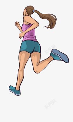 手绘卡通人物跑马拉松的女孩身姿素材