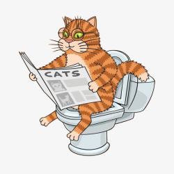 蹲厕所戴眼镜看报纸的猫咪高清图片