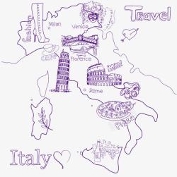 手绘城市地图意大利创意地图高清图片