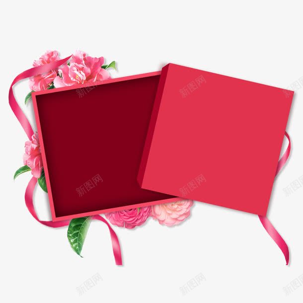 红色花朵打开的礼盒装饰图案png免抠素材_88icon https://88icon.com 免抠PNG 打开的礼盒 红色 花朵 装饰图案