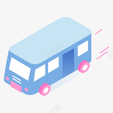 一辆立体化的蓝色巴士图标图标