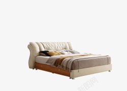 橡木储物床软床现代真皮床双人床高清图片