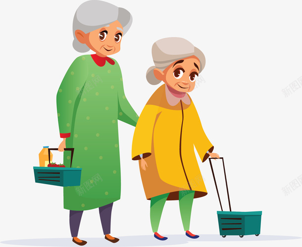 老奶奶一起逛超市矢量图ai免抠素材_88icon https://88icon.com 促销购物 矢量png 矢量图 结伴逛超市 老奶奶 老婆婆卡通 超市促销 逛超市