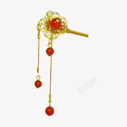 金色镂空红宝石发簪素材